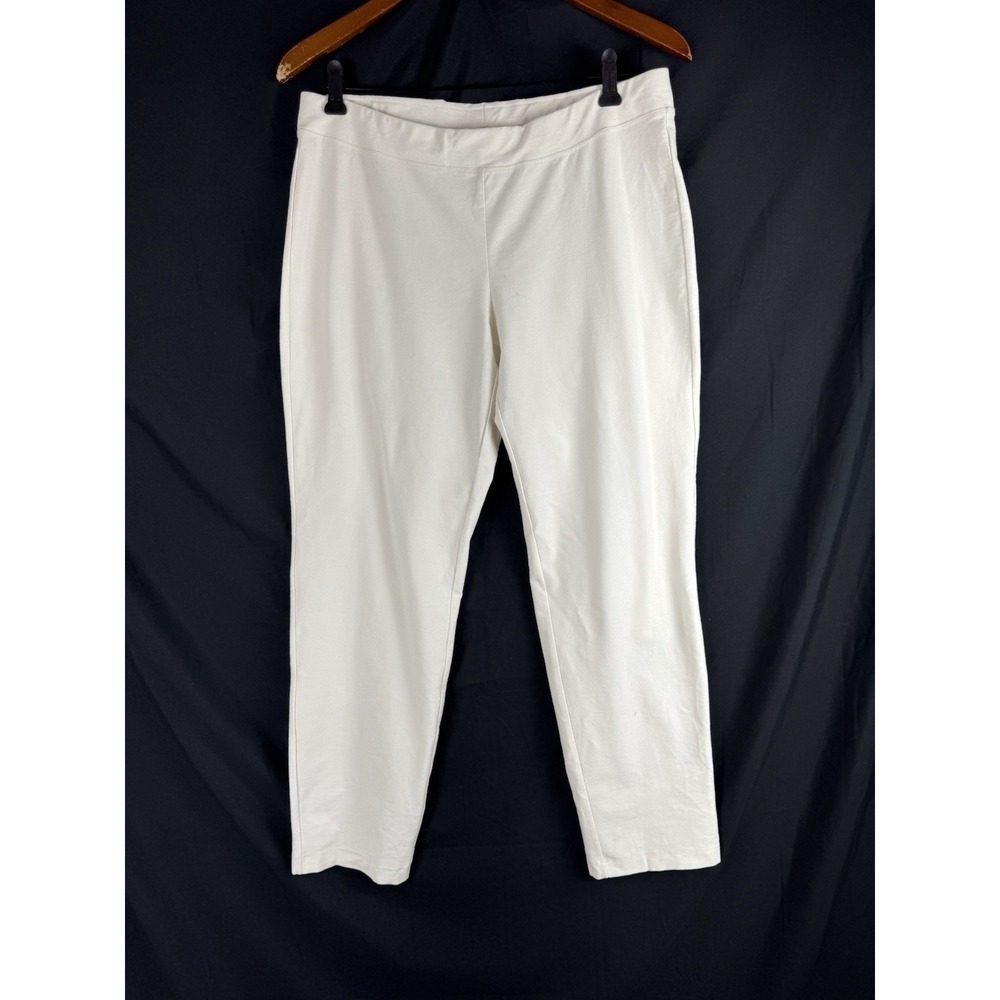 Eileen Fisher Washable Stretch Crepe Slim Ankle Pants Bone Sz M Pull On Office